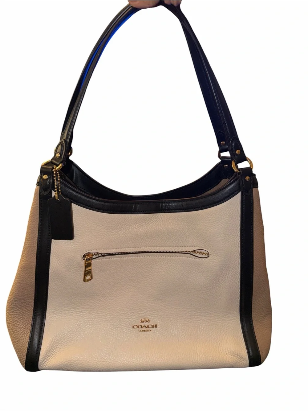 Coach Kristy Two-Tone Cream and Black Leather Shoulder Bag